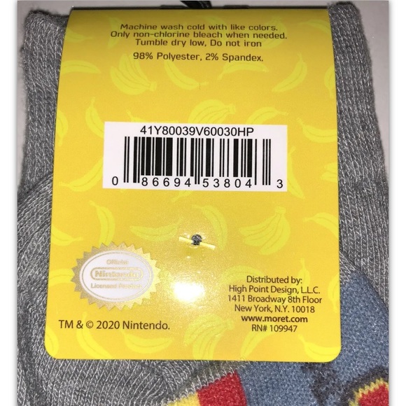 Donkey Kong Crew Socks 1 Pair Men 6.5-12 Gray Yellow Gamer Nintendo 8 Bit Mario - Picture 5 of 10